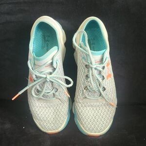Kids Athletic Shoes with Aqua and Orange Accents